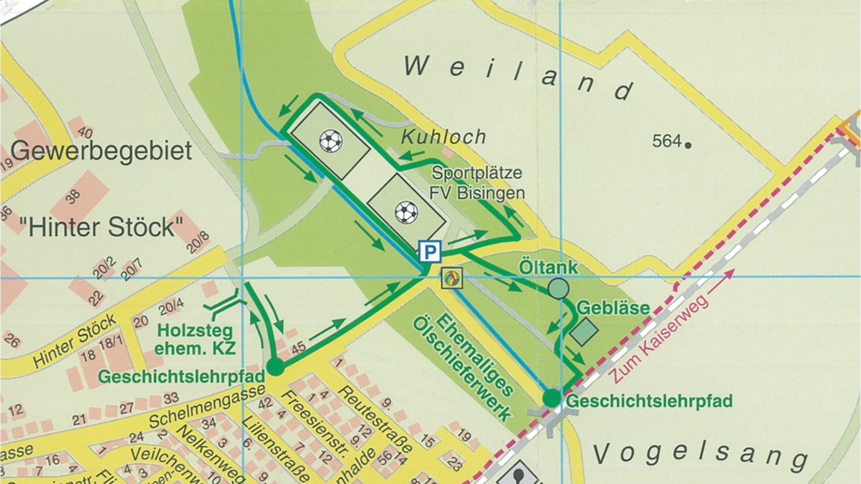 Karte des Geschichtslehrpfads Bisingen