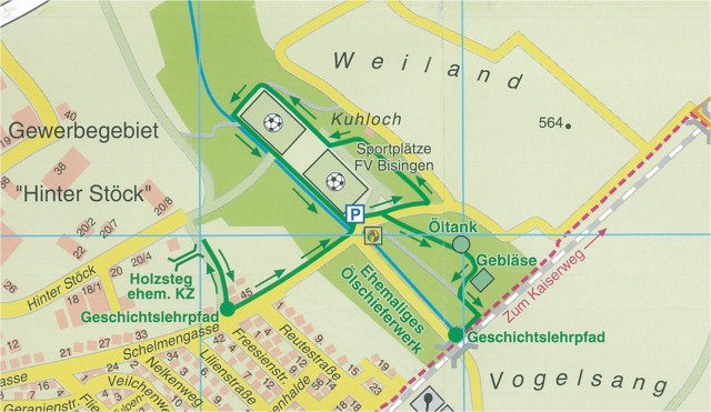 Karte des Geschichtslehrpfads Bisingen