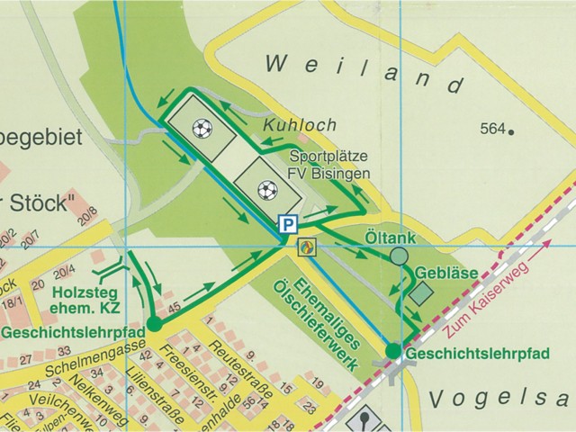 Karte des Geschichtslehrpfads Bisingen