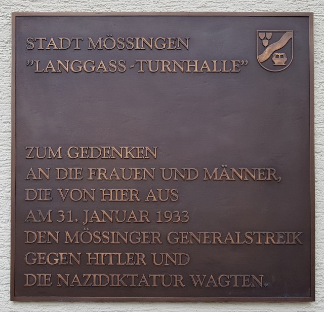 Schild Generalstreik Mössingen (31. Januar 1933)
