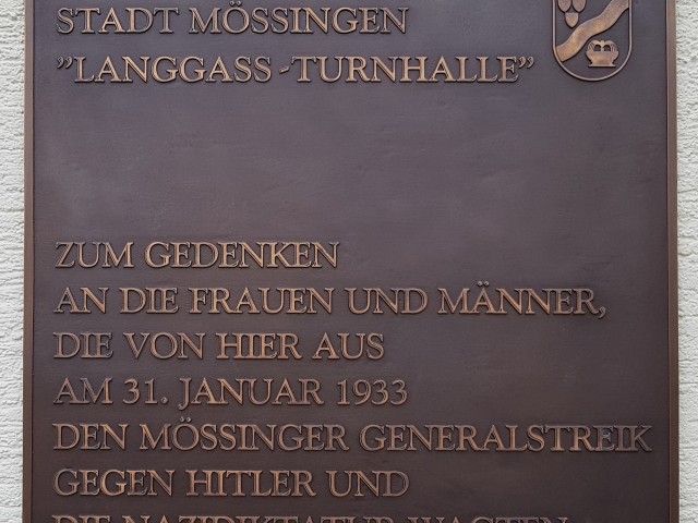 Schild Generalstreik Mössingen (31. Januar 1933)